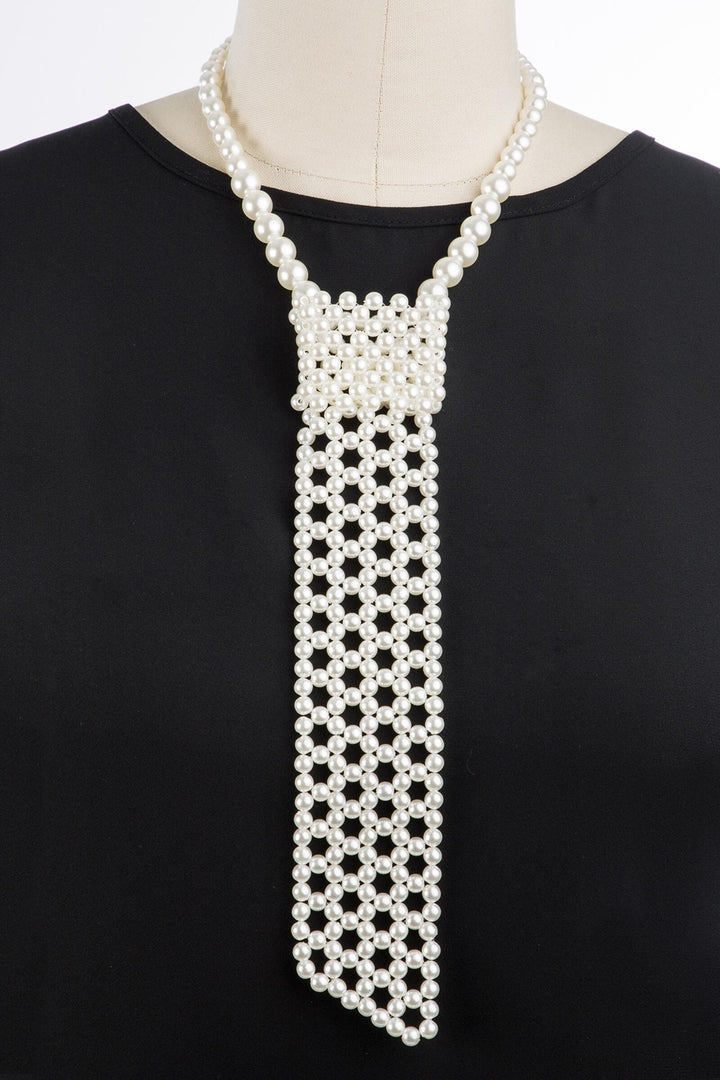 Angled Pearled Tie Necklace