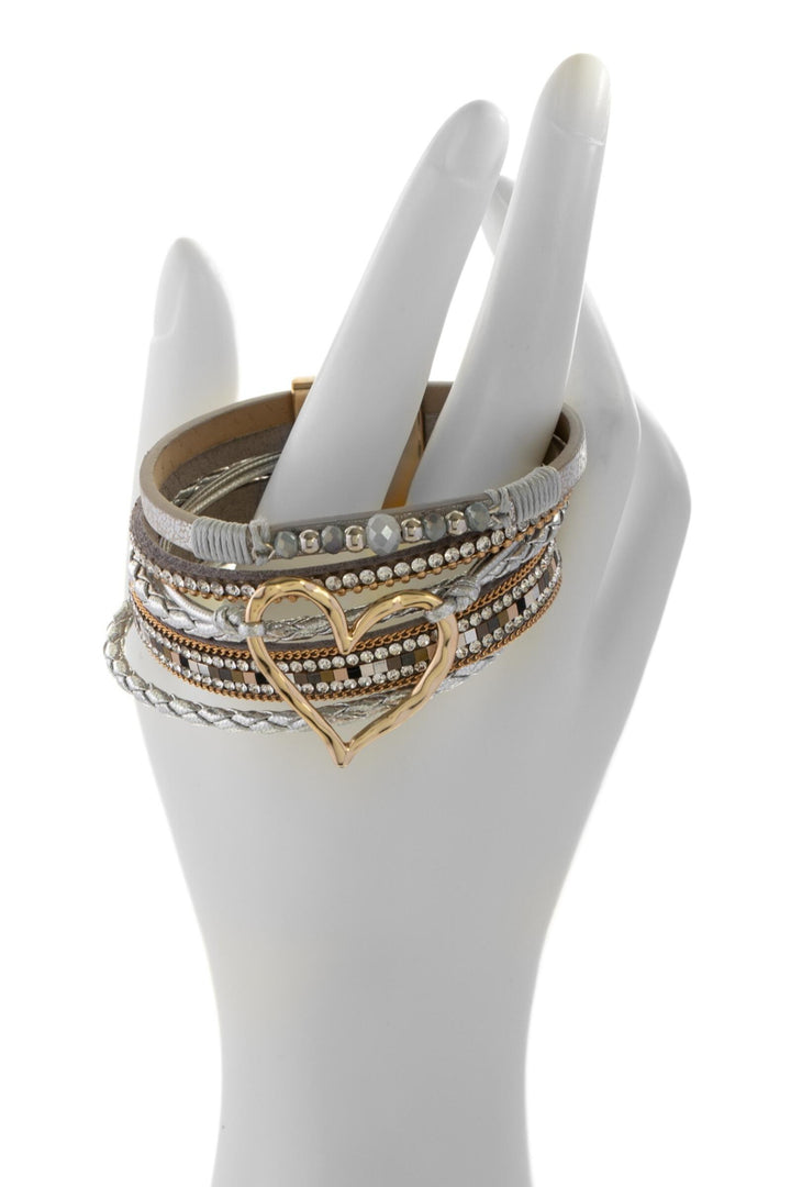 Vegan Leather Golden Heart Beaded Bracelet