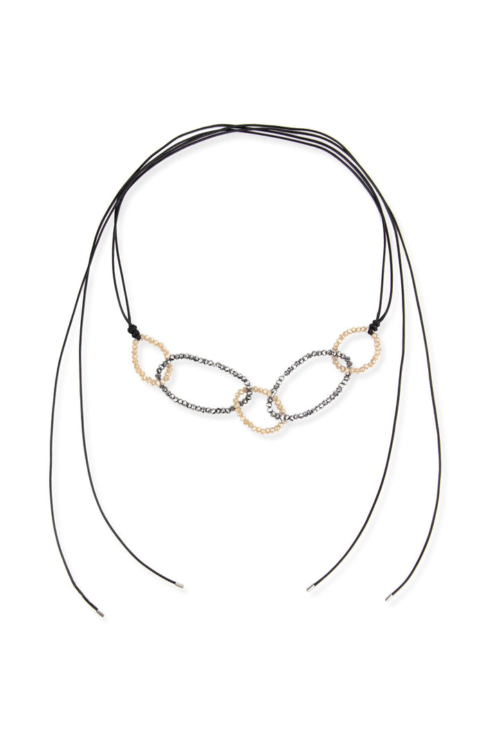 5-Oval Crystal Bead Ring Wrap Choker Bronze