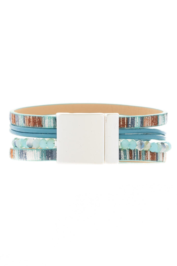 Cool-Toned Wood Beaded Leather Bracelet