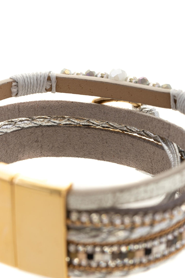 Vegan Leather Golden Heart Beaded Bracelet
