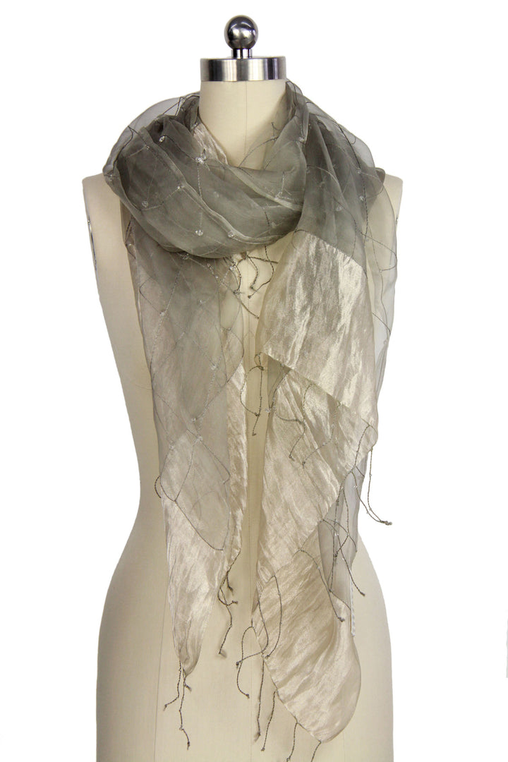 Embroidered Silk Fringed Scarf