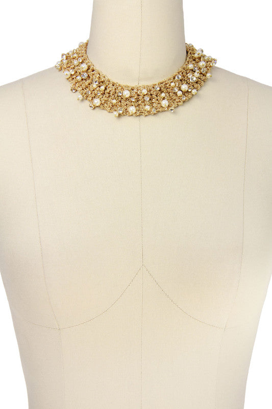 Gold Crochet Necklace with Pearls