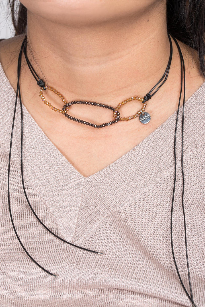 3-Oval Crystal Bead Ring Wrap Choker