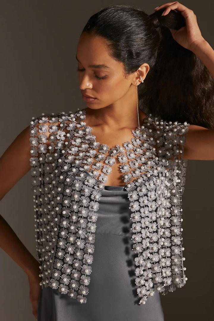 Pearl Accented Floral Shell - Silver