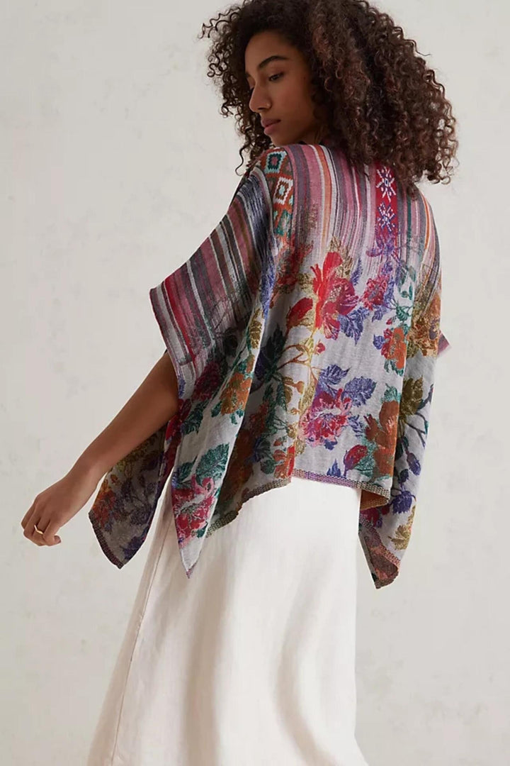 Floral Geometric Short Poncho