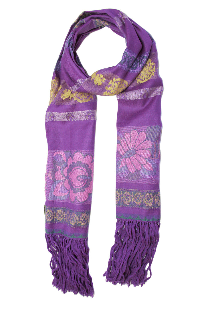 Fringed Floral Stripes Scarf