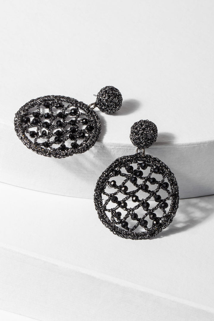 Black Sparkly Crystal Crochet Earrings