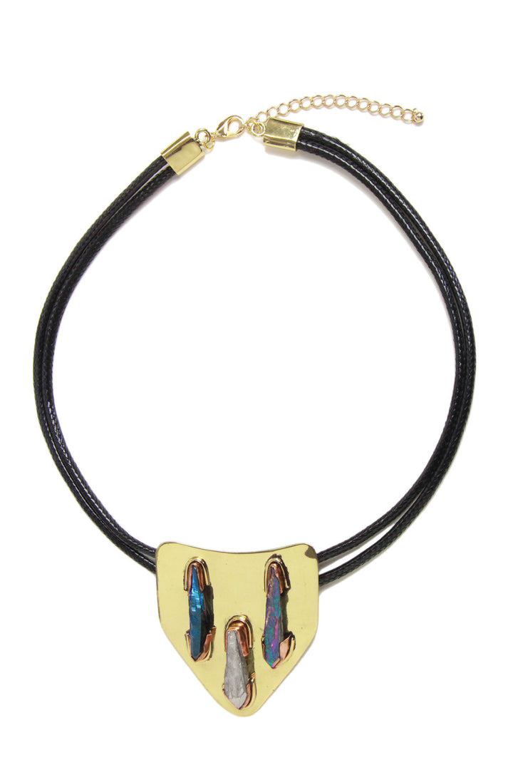 Triple Crystal Pendant on Leather cord Necklace