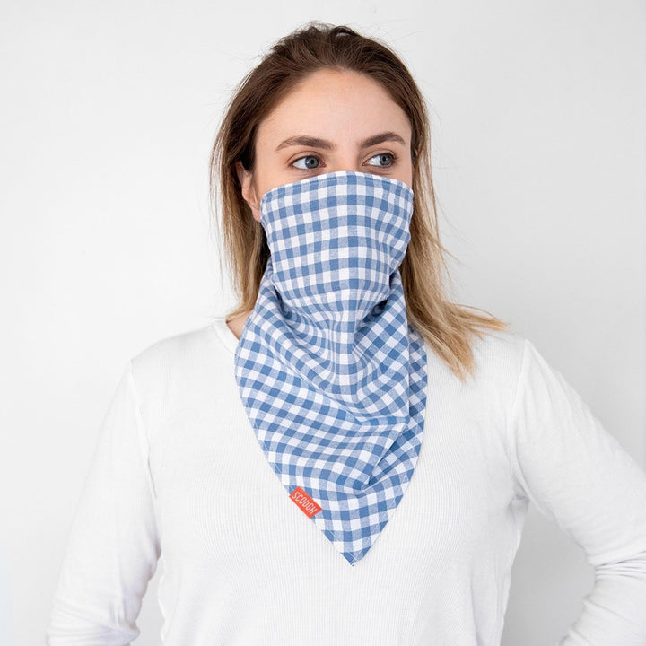Light Blue Gingham Triangle Scough Bandana