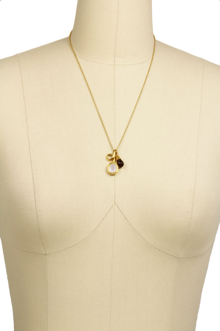 Saachi Moonstone, Smoky Topaz Double Stone Pendant Dangle Necklace
