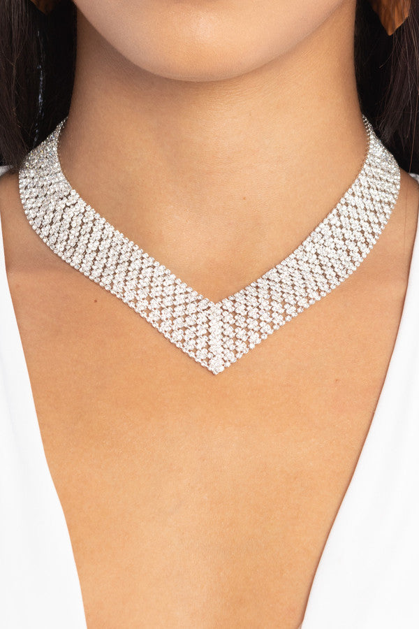V Neck Crystal Necklace