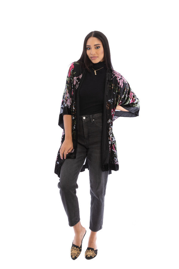 Black Velvet Kimono for Winter