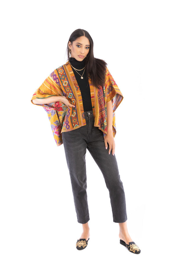 Floral Geometric Short Poncho