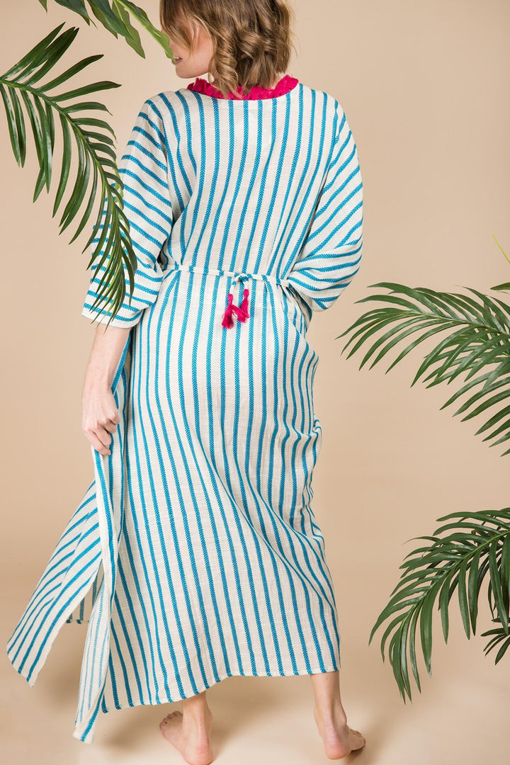 Geometric Stripe Cotton Long Kaftan
