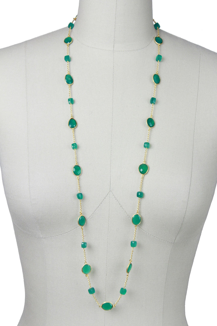 Green Onyx Stone and Green Onyx Beaded Gold Necklace