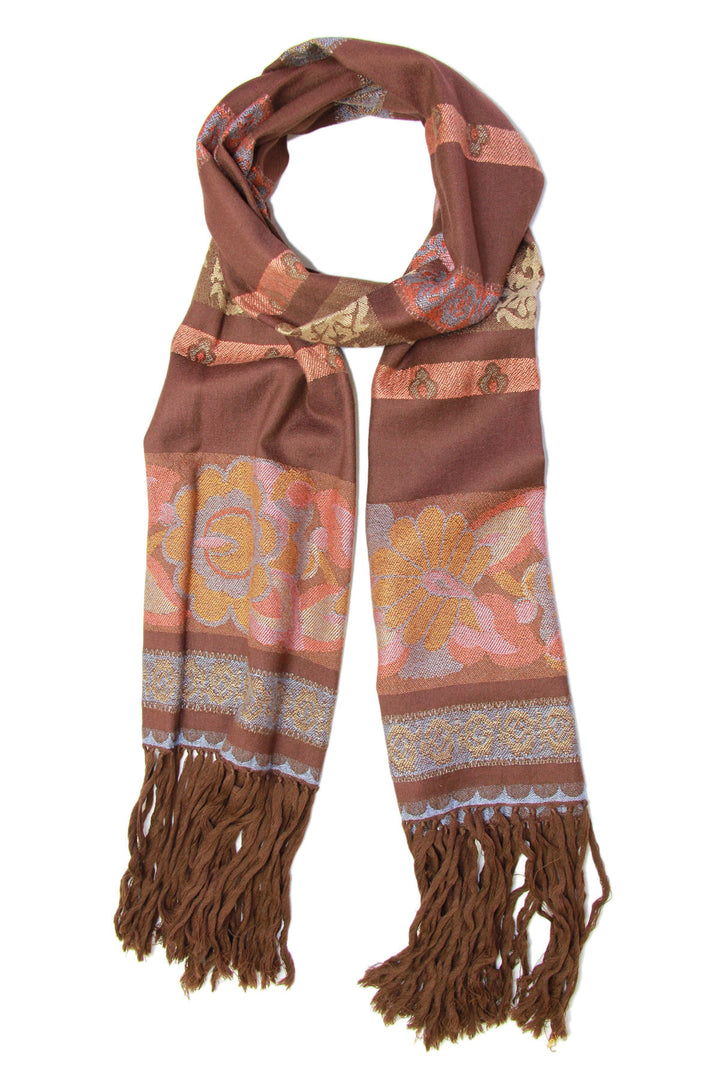 Fringed Floral Stripes Scarf