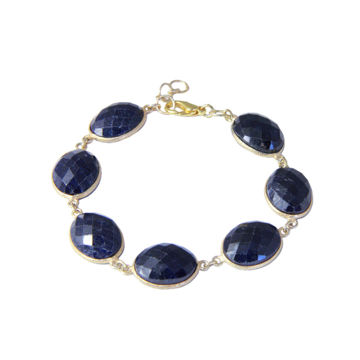Lapis Round Gold Plated Continuous Bracelet