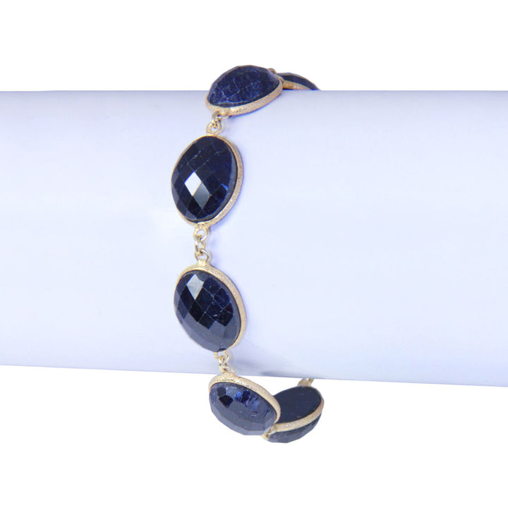 Lapis Round Gold Plated Continuous Bracelet