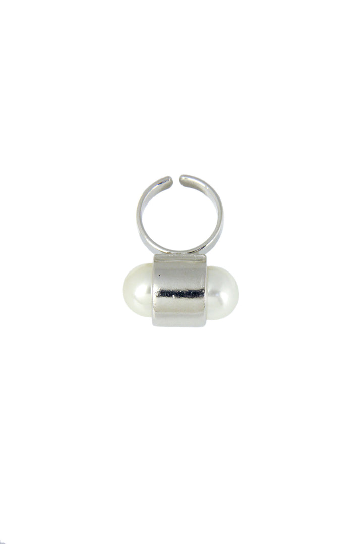 3D Pearl Ring with Metal Accent Silver
