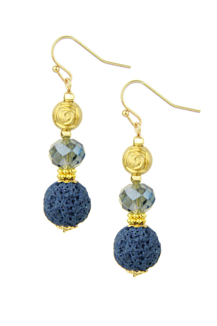Pumice Royal Blue Triple Bead earring
