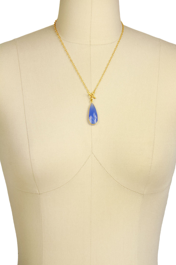 Elongated Teardrop Necklace Blue Chalcedony