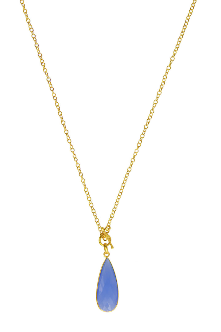 Elongated Teardrop Necklace Blue Chalcedony