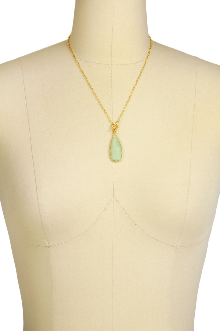 Elongated Teardrop Necklace Aqua Chalcedony