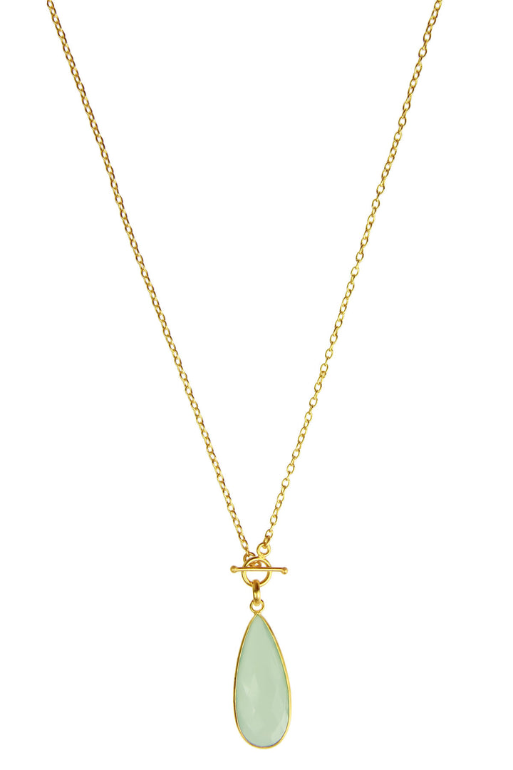 Elongated Teardrop Necklace Aqua Chalcedony