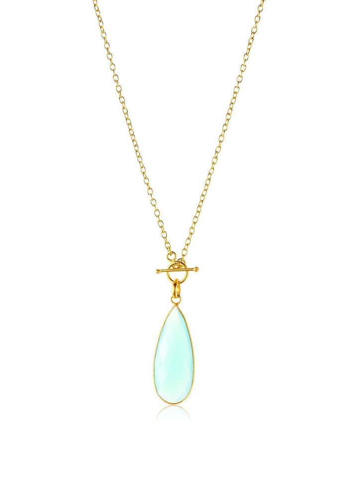 Elongated Teardrop Necklace Aqua Chalcedony