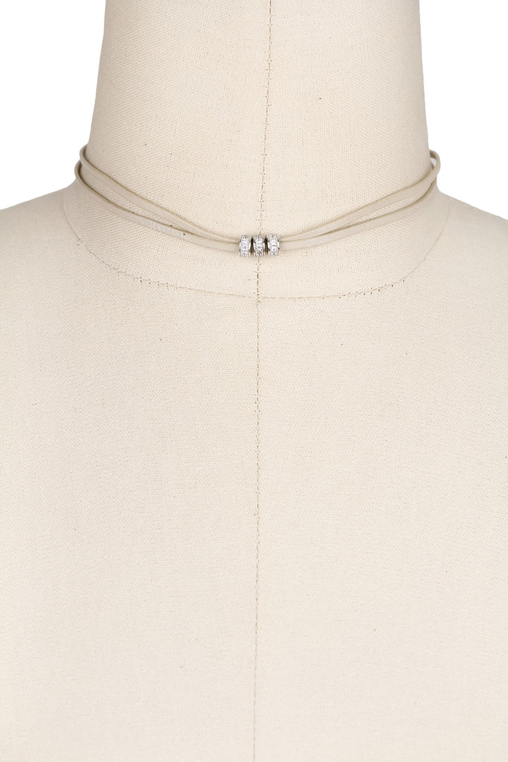 Metallic Taupe Leather Choker with crystal