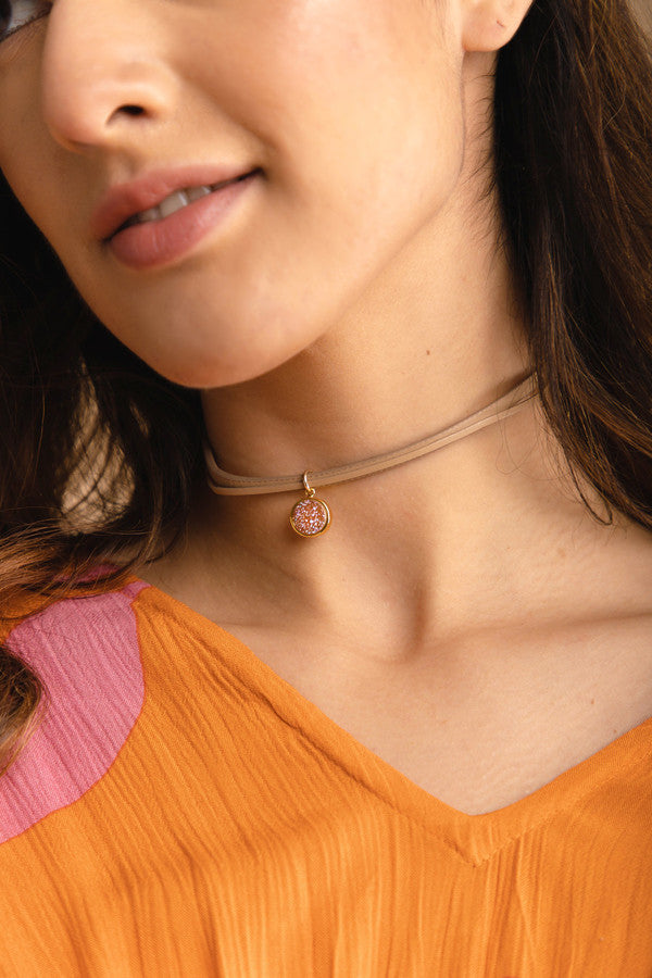 Druzy Charm Leather Choker