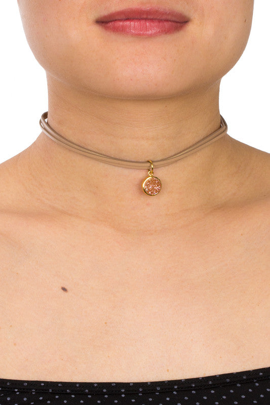 Druzy Charm Leather Choker