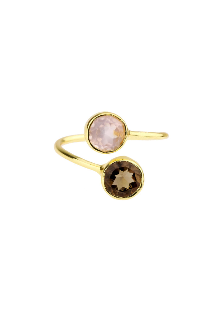 Double Gem Ring Smoky Topaz & Rose Quartz