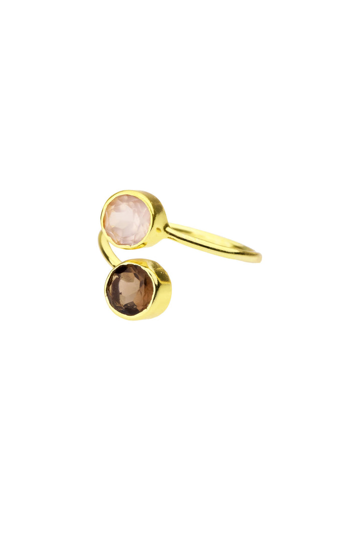 Double Gem Ring Smoky Topaz & Rose Quartz