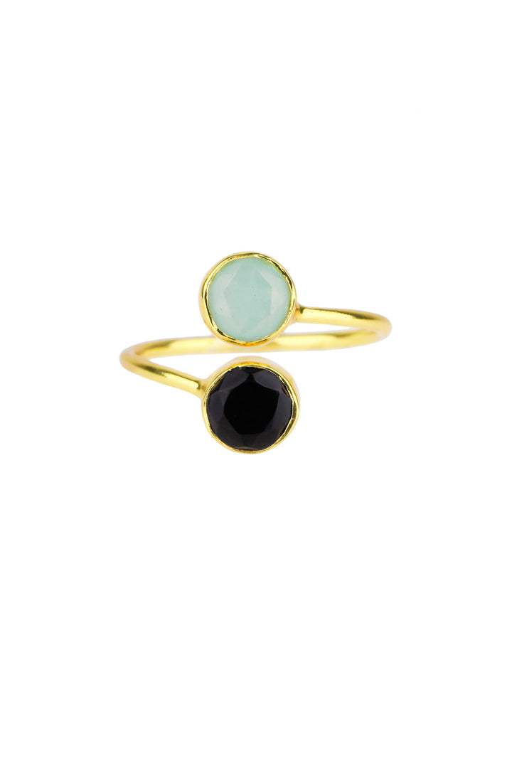 Double Gem Ring Aqua and Black Onyx