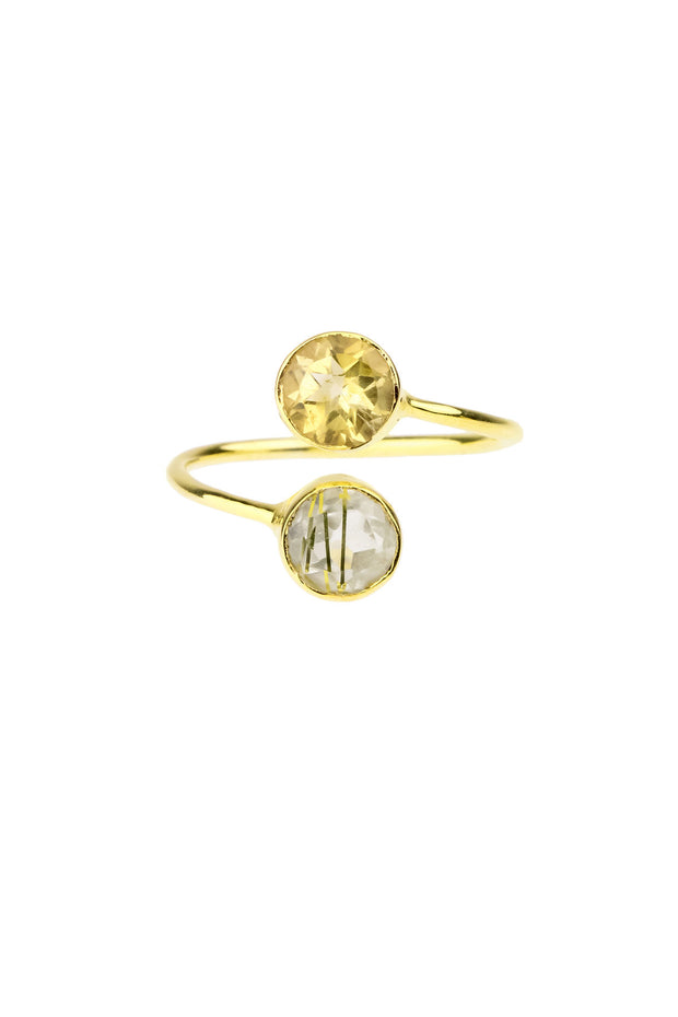Double Gem Ring Citrine and Golden Rutilated