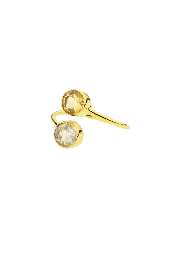 Double Gem Ring Citrine and Golden Rutilated