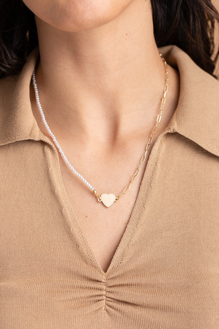 Golden Heart Pearl Chain Necklace