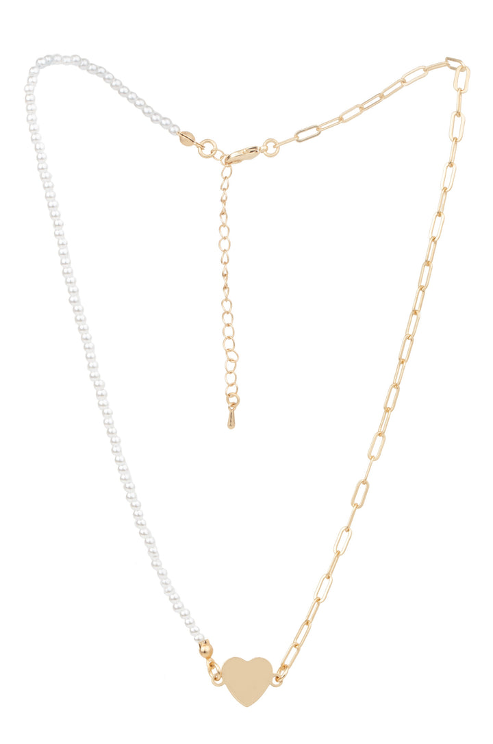 Golden Heart Pearl Chain Necklace