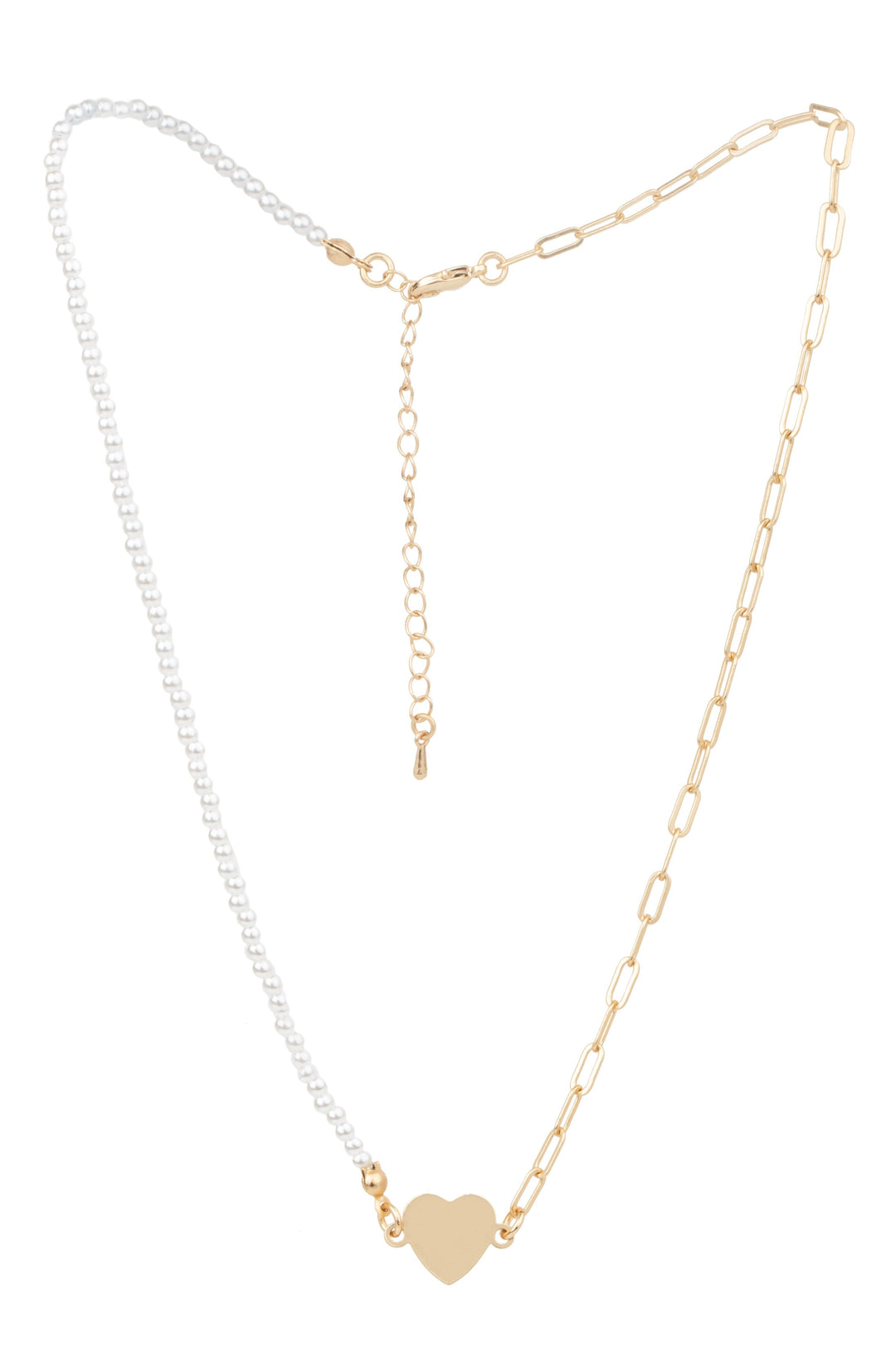 Golden Heart Pearl Chain Necklace