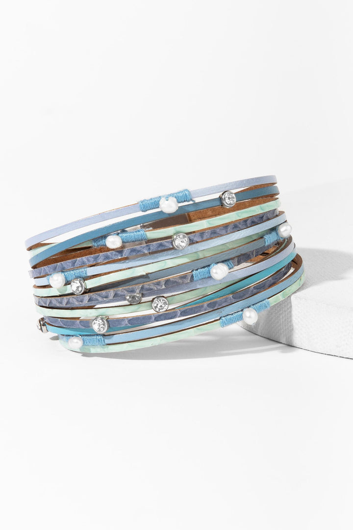 Bubbly Crystal Studded Leather Bracelet