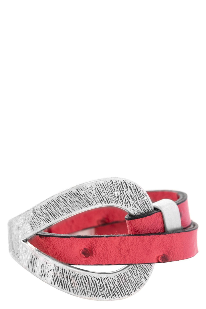 Hammered Double Wrap Leather Loop Bracelet