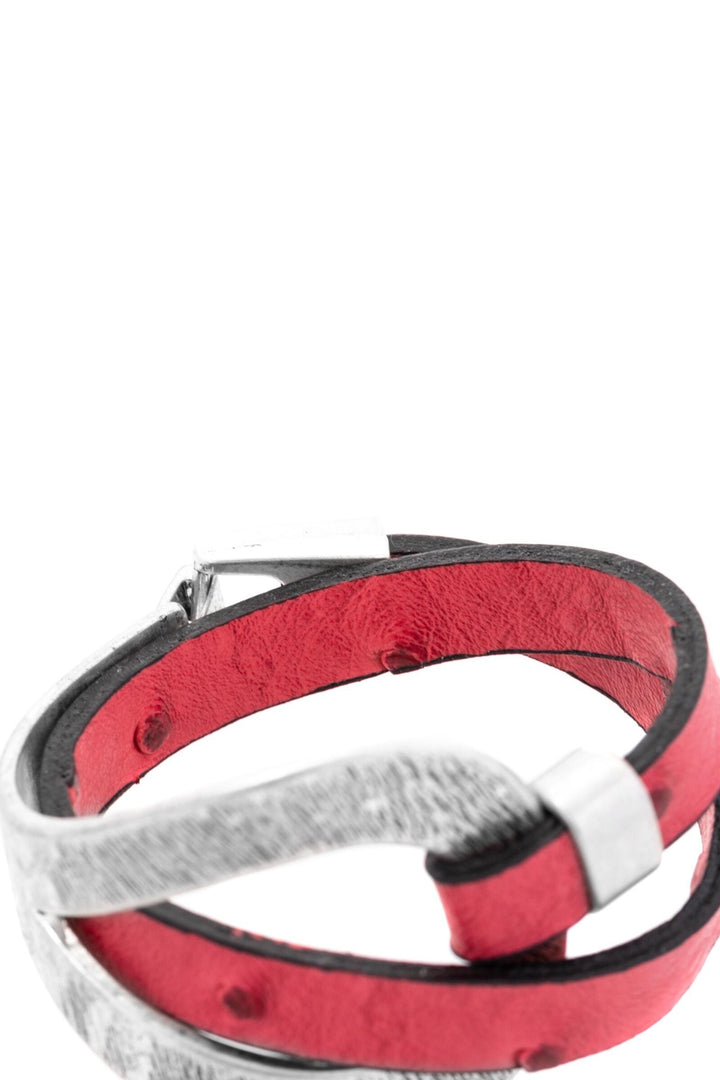 Hammered Double Wrap Leather Loop Bracelet