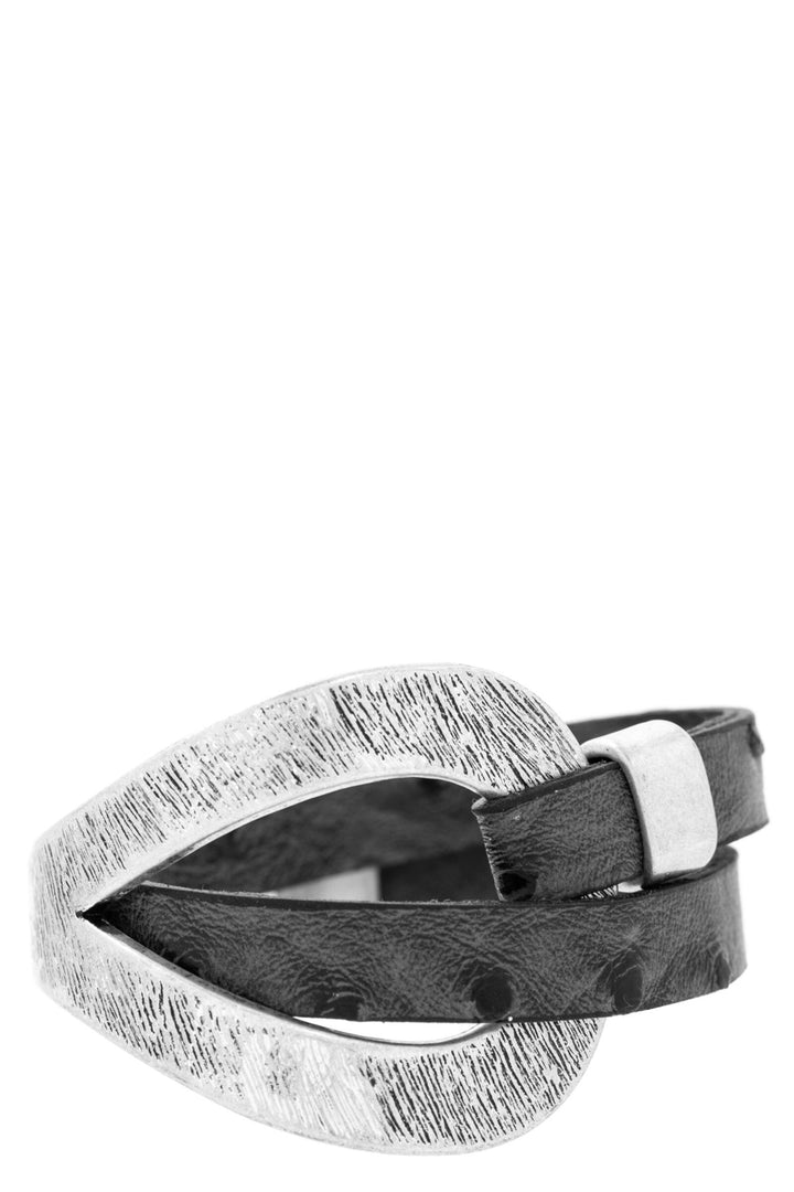 Hammered Double Wrap Leather Loop Bracelet