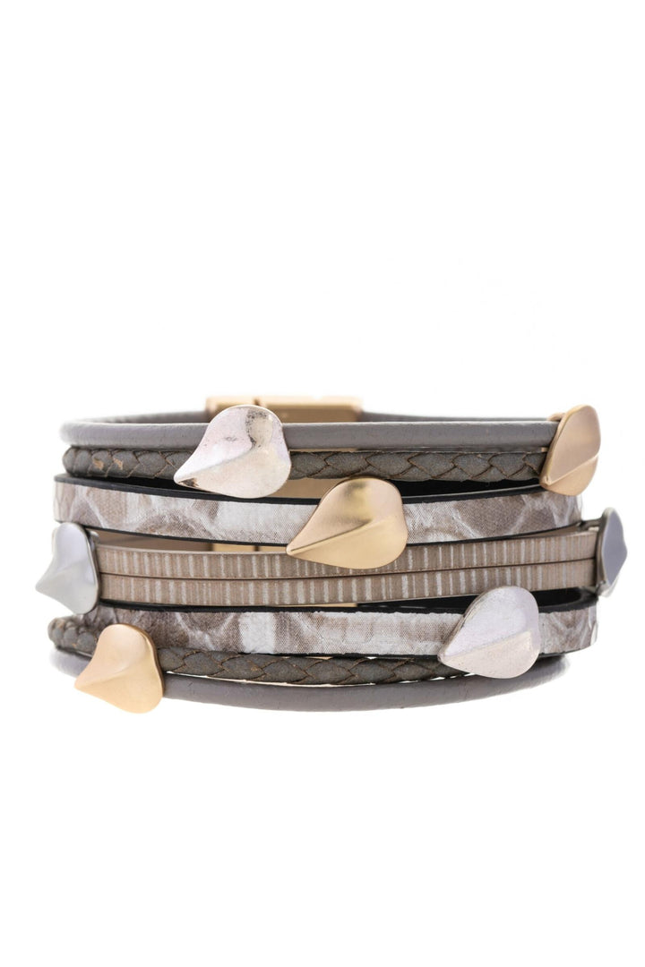 Metallic Foliage Leather Bracelet