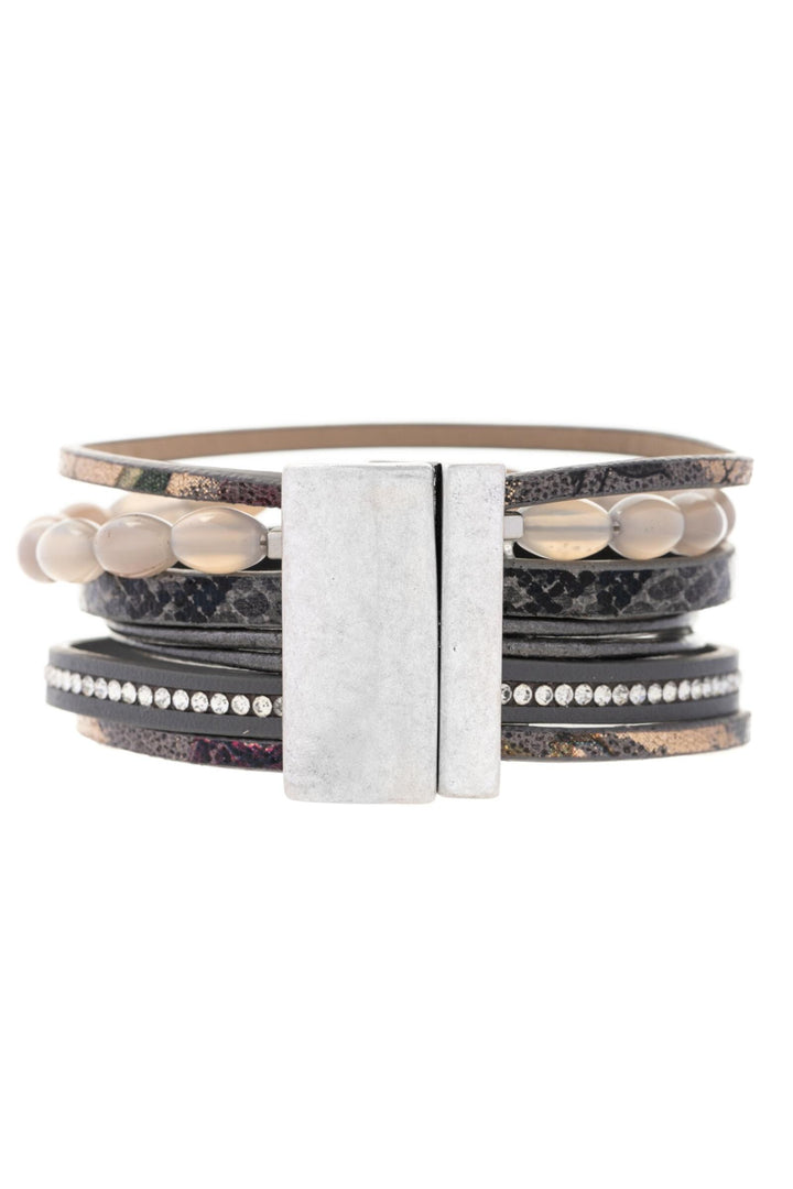 Agate Beaded Leather Bracelet