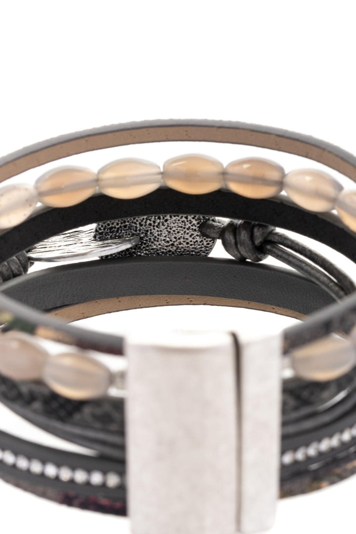 Agate Beaded Leather Bracelet