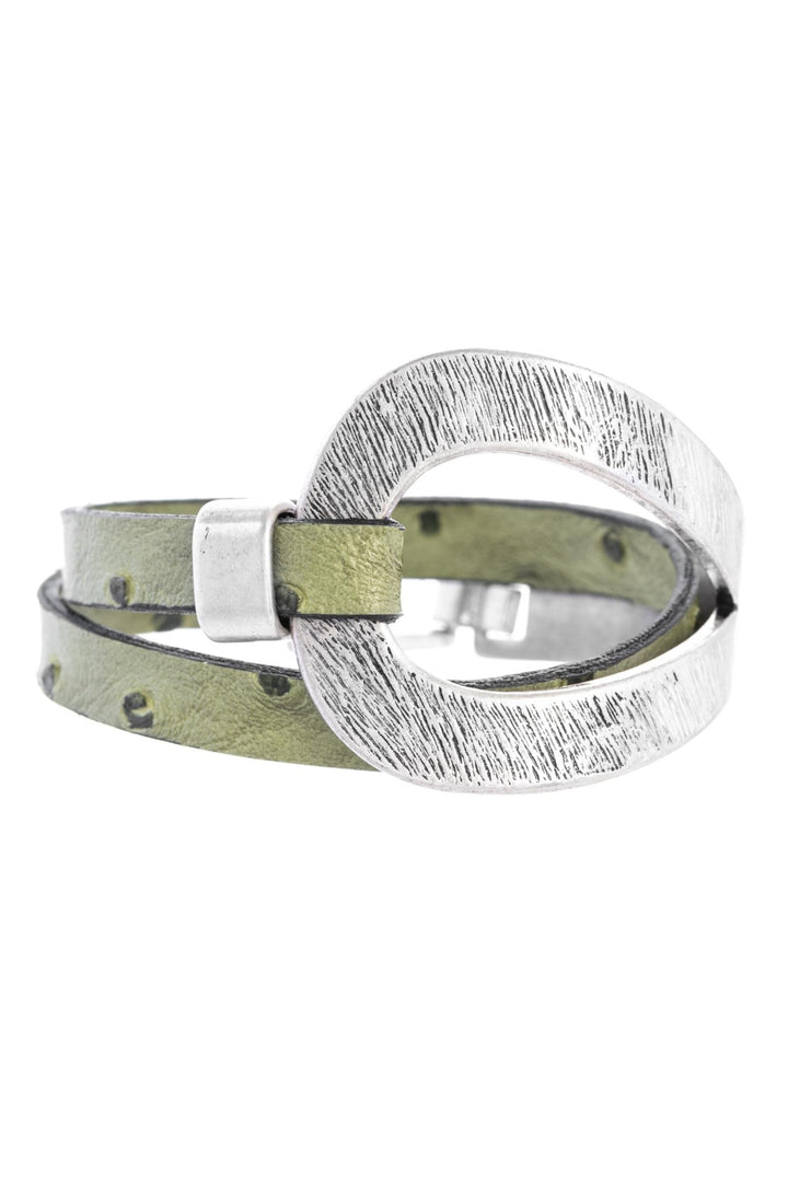 Hammered Double Wrap Leather Loop Bracelet