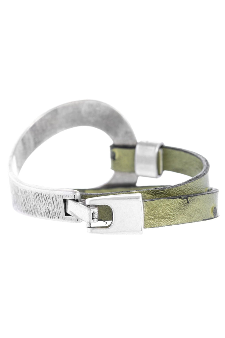 Hammered Double Wrap Leather Loop Bracelet